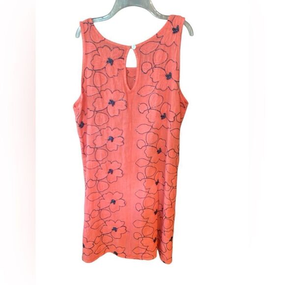 Vasna NWT Sz L Orange Blue Metallic Embroidered Floral Linen Italian Dress - Picture 2 of 9